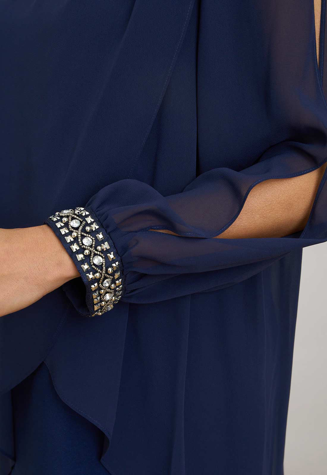 Gina Bacconi NAVY Lexie Embellished Sleeves Dress