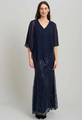 Gina Bacconi NAVY Leslie Embellished Maxi Dress