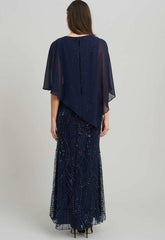 Gina Bacconi NAVY Leslie Embellished Maxi Dress