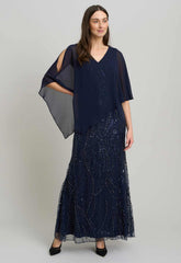 Gina Bacconi NAVY Leslie Embellished Maxi Dress