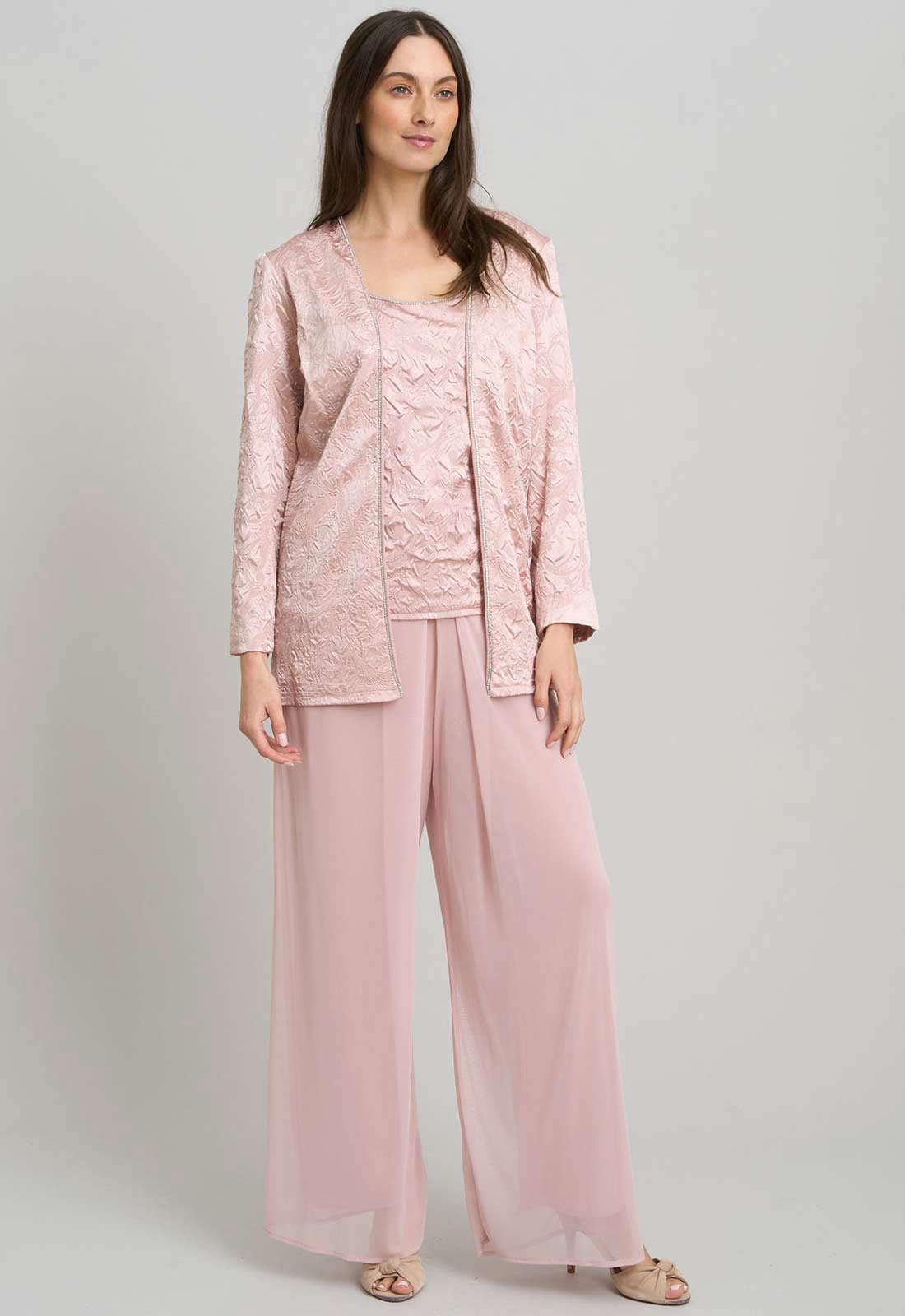 Gina Bacconi PINK Lorriane 3 Piece Jacquard Trouser Suit