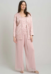 Gina Bacconi PINK Lorriane 3 Piece Jacquard Trouser Suit