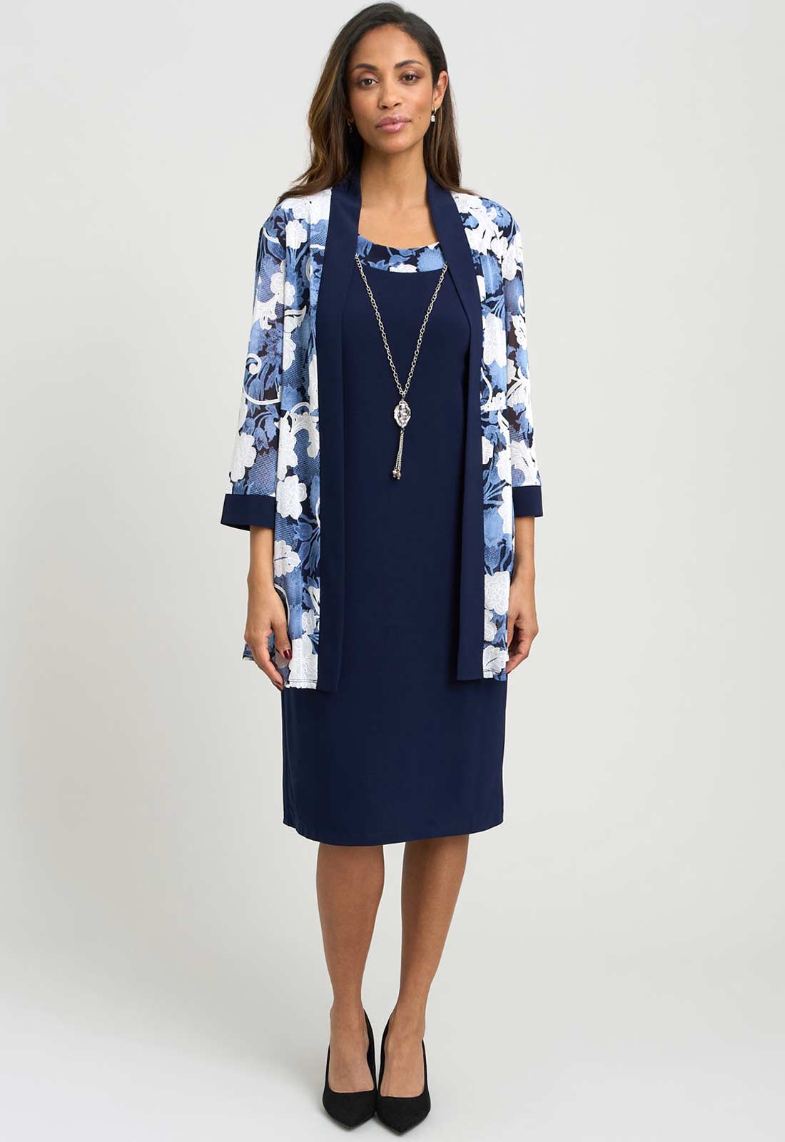 Gina Bacconi NAVY Lidiya Printed Dress And Jacket