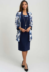 Gina Bacconi NAVY Lidiya Printed Dress And Jacket
