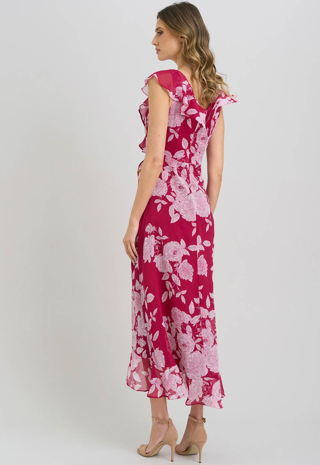 Gina Bacconi Red and White Marilyn Floral Print  Yoryu Dress