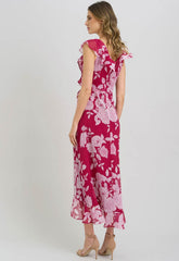 Gina Bacconi Red and White Marilyn Floral Print  Yoryu Dress