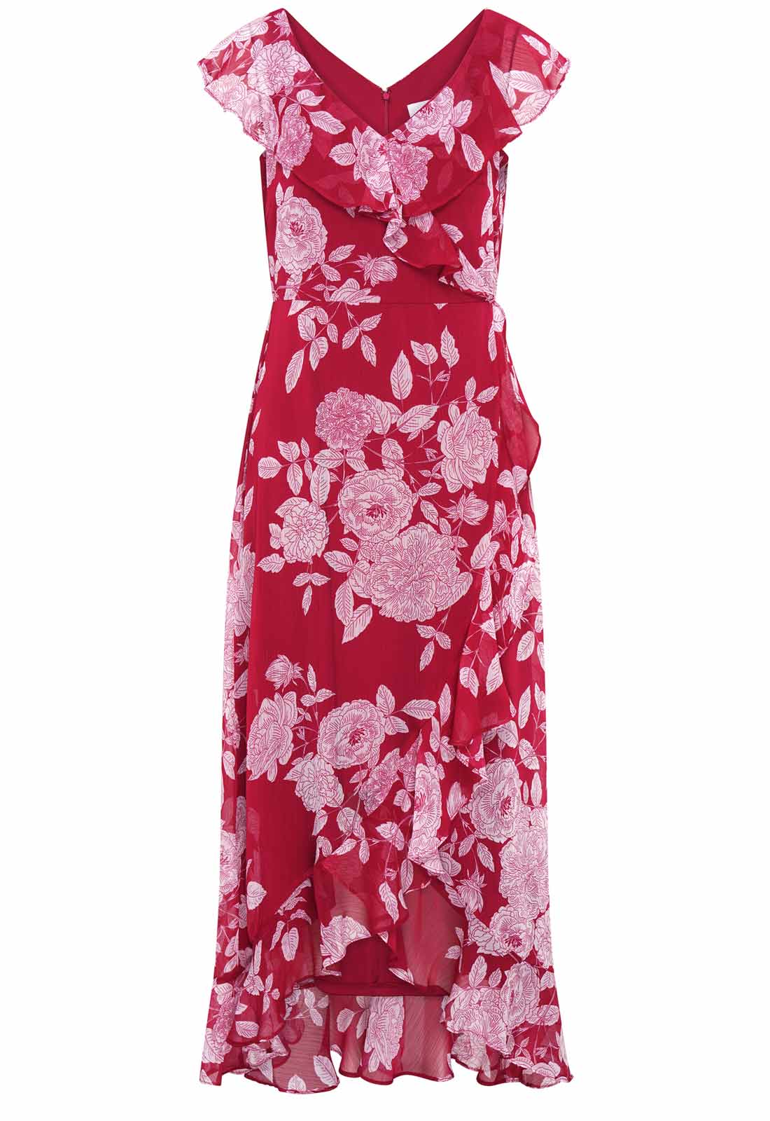 Gina Bacconi Red and White Marilyn Floral Print  Yoryu Dress