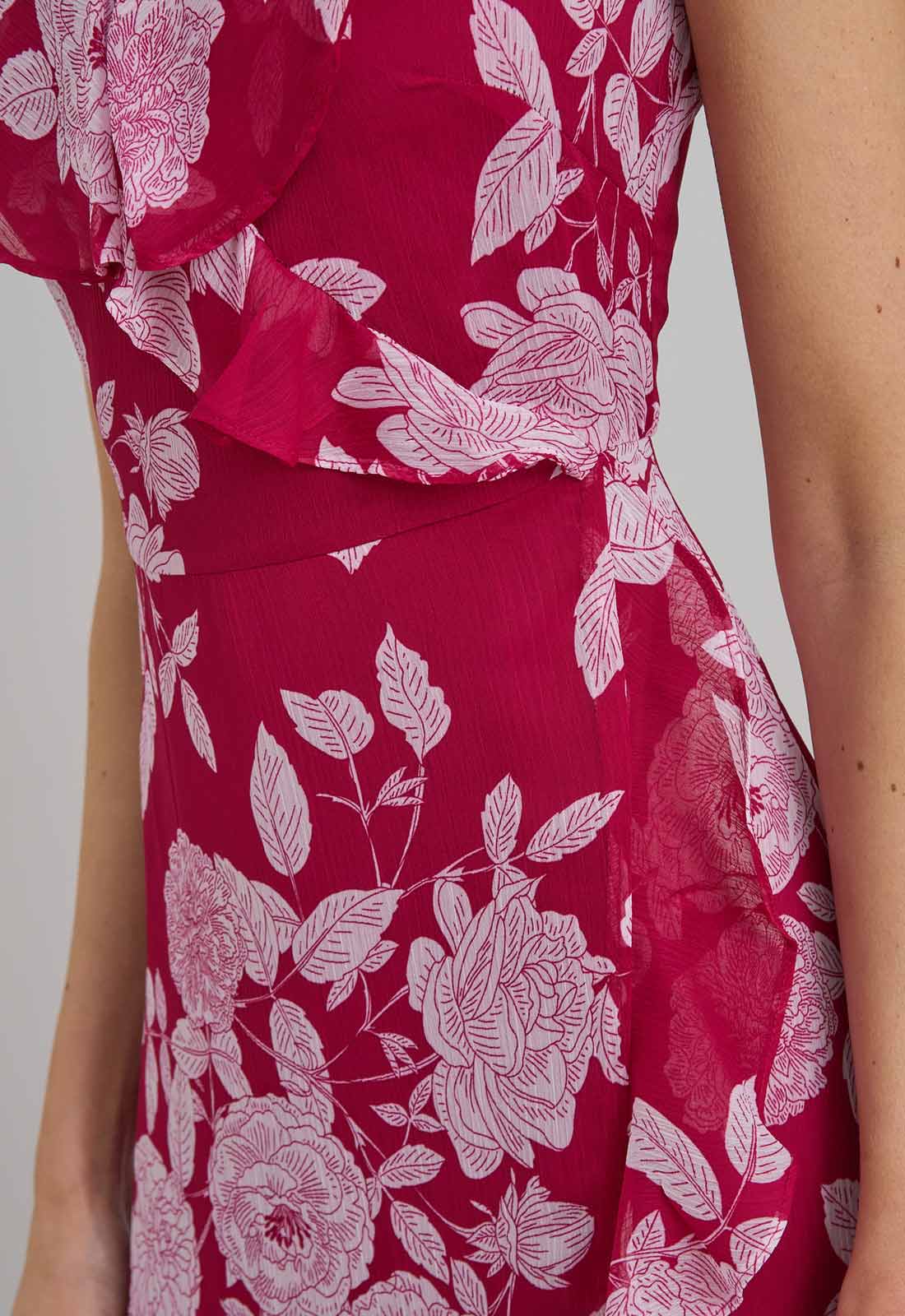 Gina Bacconi Red and White Marilyn Floral Print  Yoryu Dress