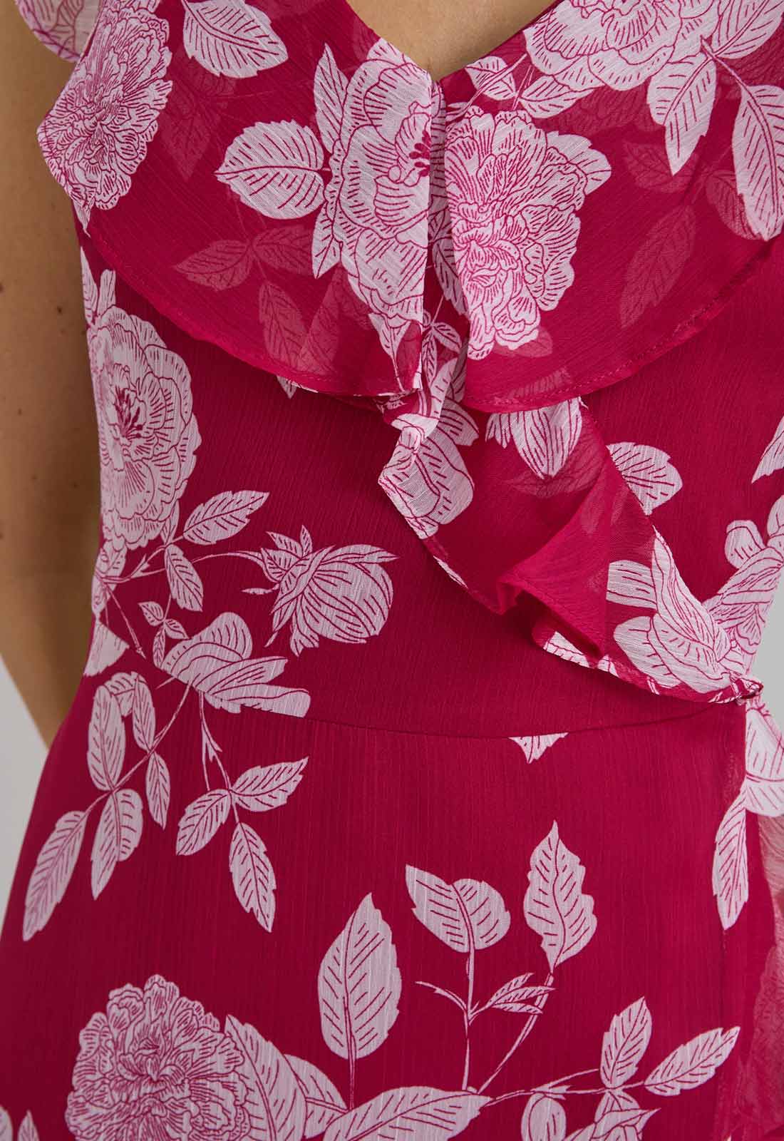 Gina Bacconi Red and White Marilyn Floral Print  Yoryu Dress