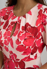 Gina Bacconi RED / WHITE Maybelle Short Sleeve Keyhole Print Midi Dress