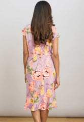 Gina Bacconi PINK Marlena Cap Sleeve Ruffle Print Dress