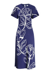 Gina Bacconi NAVY Meg Short Sleeve Print Midi Dress