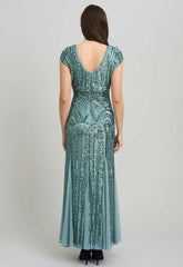 Gina Bacconi Sea Mist Mimsy V Neck Beaded Maxi Dress