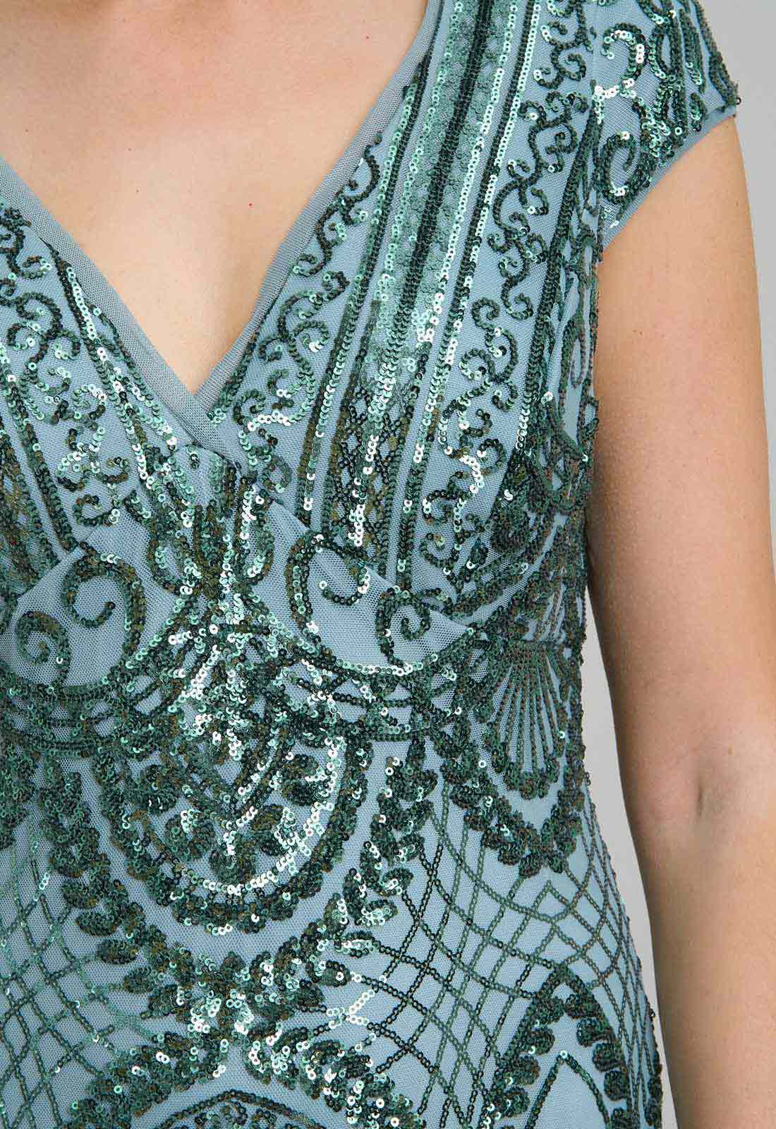 Gina Bacconi Sea Mist Mimsy V Neck Beaded Maxi Dress