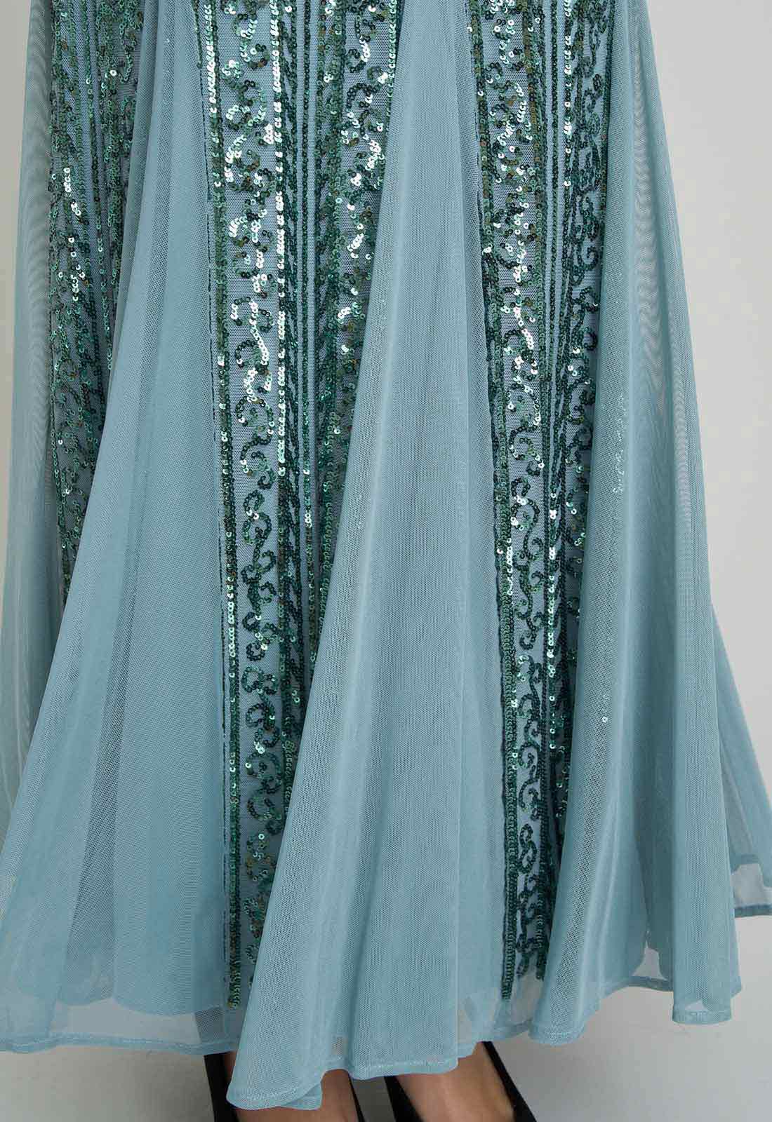 Gina Bacconi Sea Mist Mimsy V Neck Beaded Maxi Dress