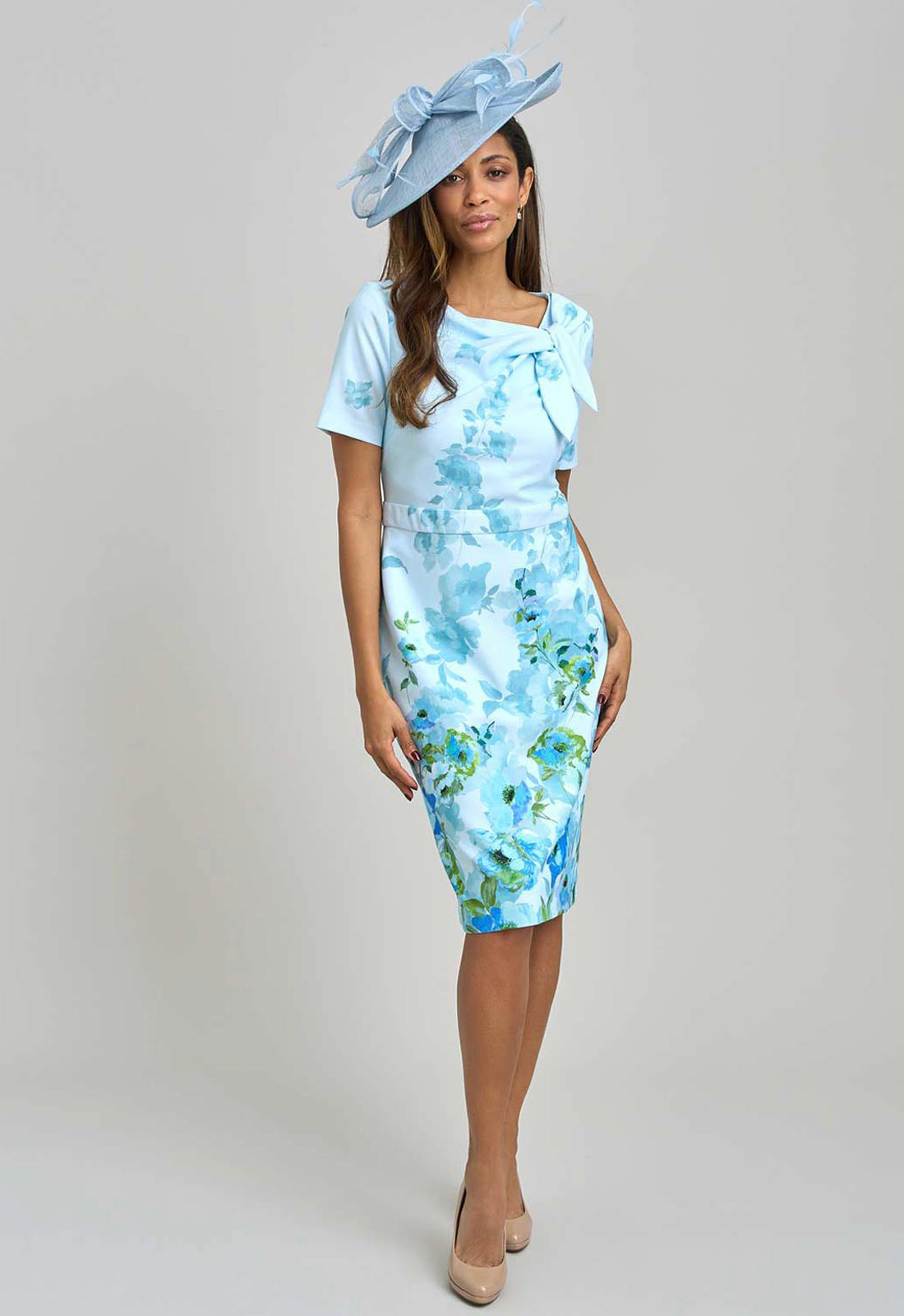 Gina Bacconi PERRI Nisha Tie Neck Border Print Dress