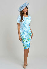 Gina Bacconi PERRI Nisha Tie Neck Border Print Dress