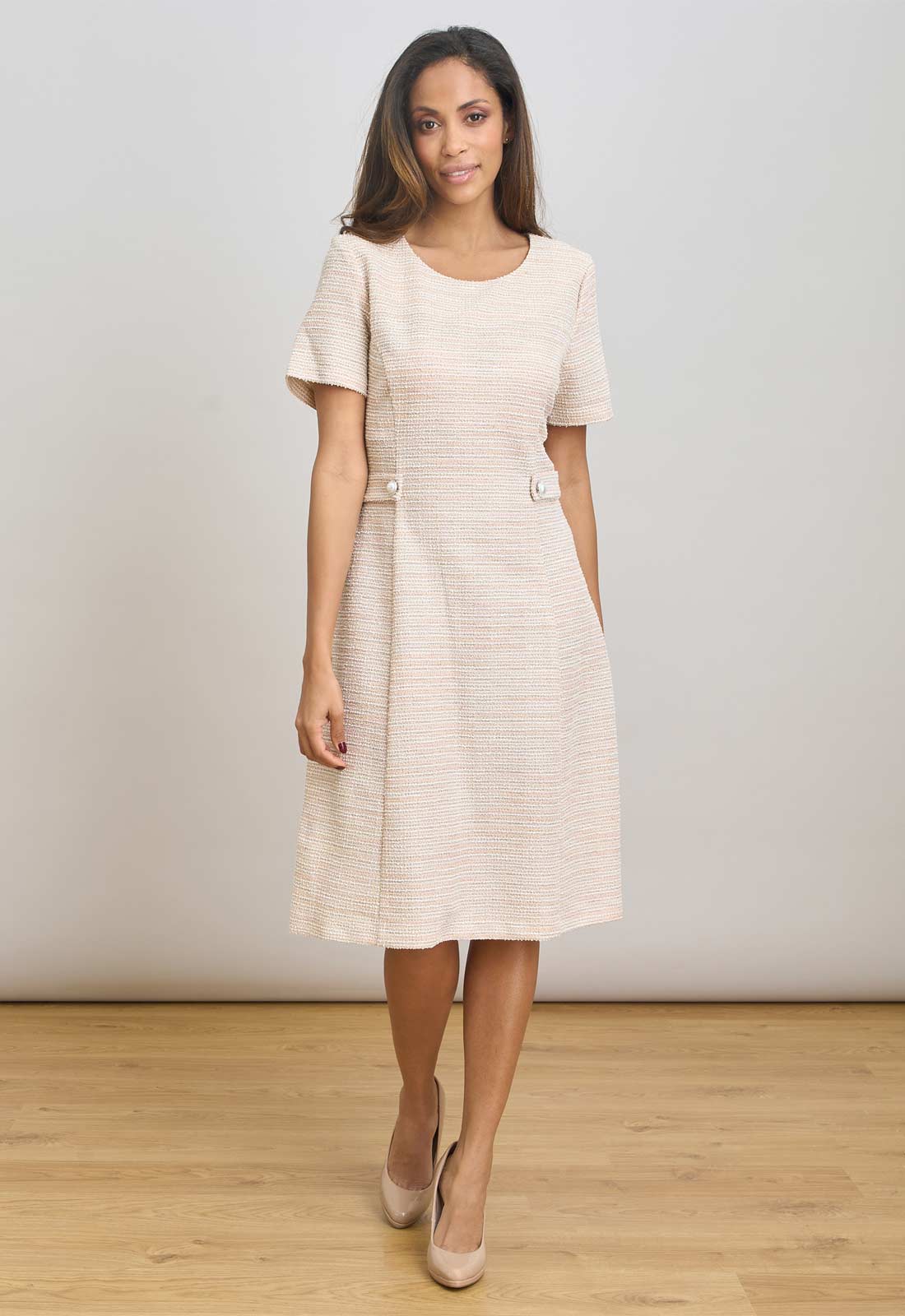 Gina Bacconi PINK Nara Boucle A Line Dress