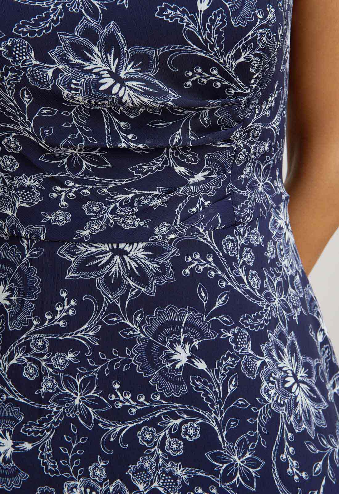 Gina Bacconi Navy Octavia Chiffon Floral Midi Dress