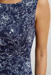 Gina Bacconi Navy Octavia Chiffon Floral Midi Dress
