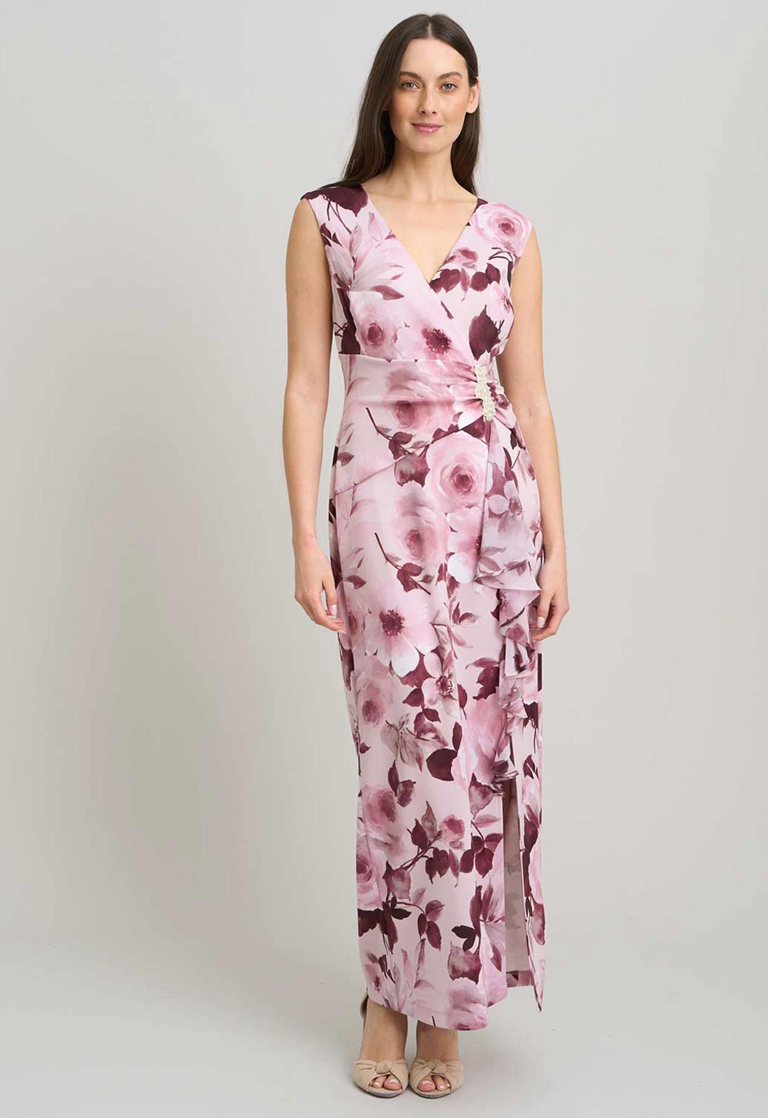 Gina Bacconi ROSE Perla Stretch Floral Diamante Trim Maxi Dress