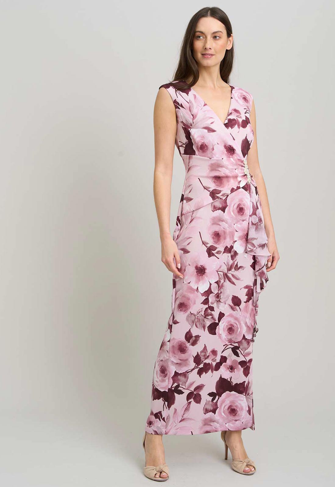 Gina Bacconi ROSE Perla Stretch Floral Diamante Trim Maxi Dress
