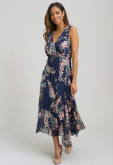 Gina Bacconi Navy India Chiffon Print Dress
