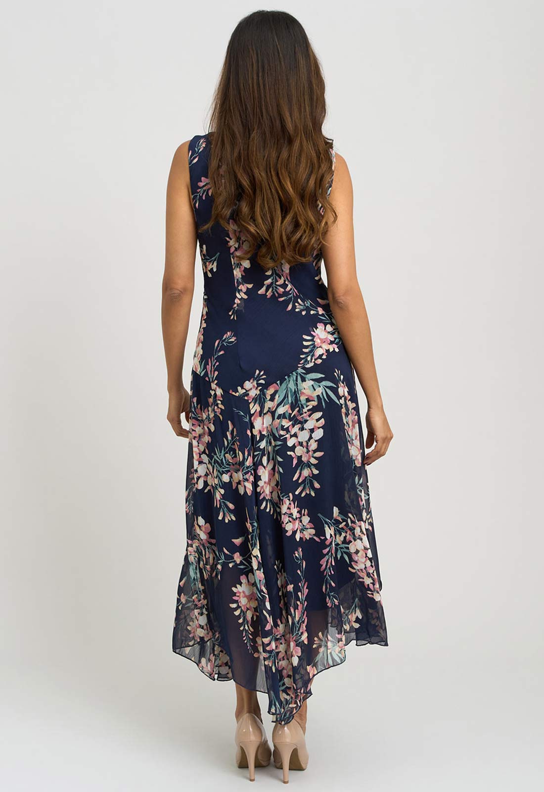 Gina Bacconi Navy India Chiffon Print Dress