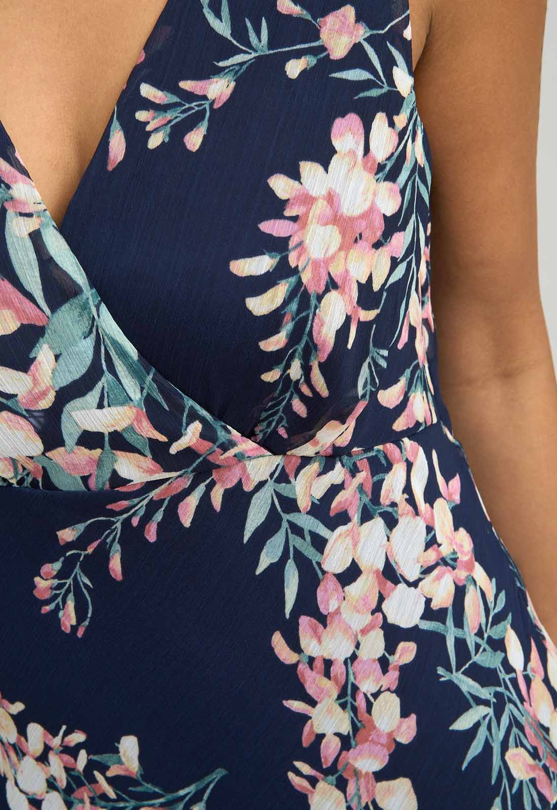 Gina Bacconi Navy India Chiffon Print Dress