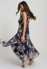 Gina Bacconi Navy India Chiffon Print Dress