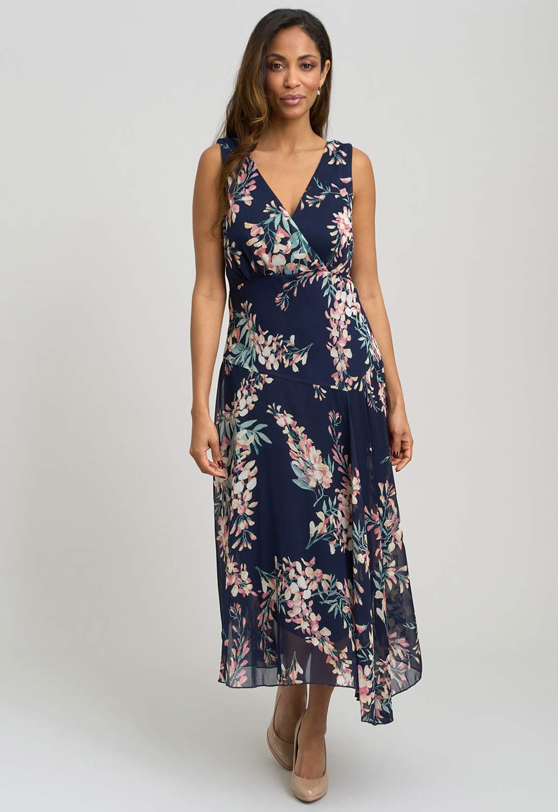 Gina Bacconi Navy India Chiffon Print Dress
