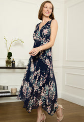 Gina Bacconi Navy India Chiffon Print Dress