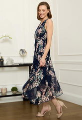Gina Bacconi Navy India Chiffon Print Dress