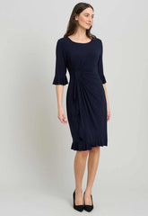 Gina Bacconi NAVY Faux Wrap Jersey Dress With Frill Hem