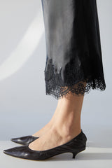 LACE TRIM SATIN MIDI SKIRT