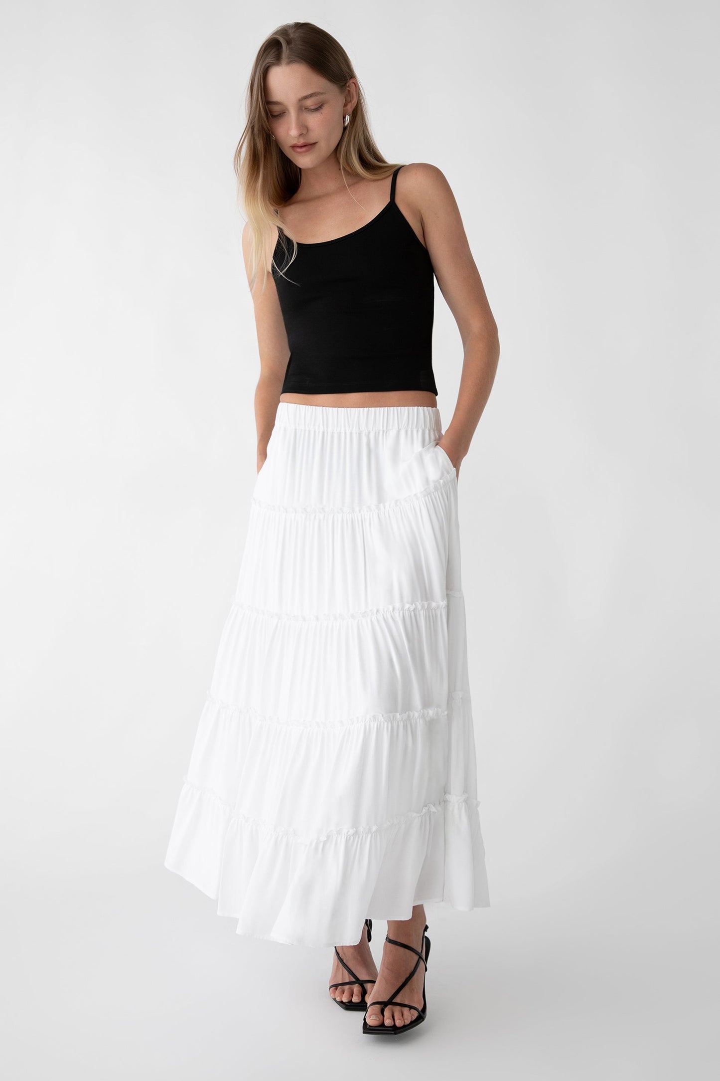TIERED MIDI SKIRT