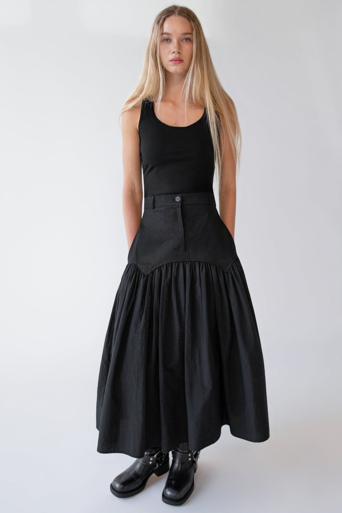 NYLON PLEATED MIDI SKIRT