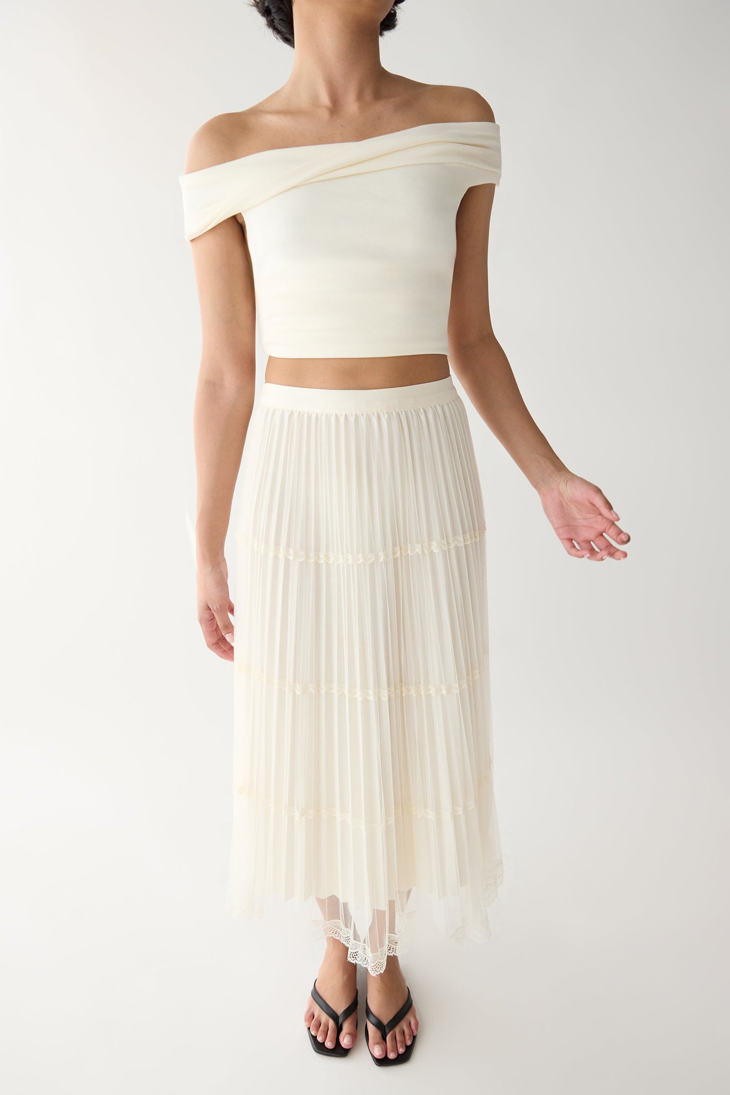 SHEER LACE TIERED MAXI SKIRT