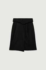 WOOL BLEND PINSTRIPE MIDI SKIRT WITH WAIST TIE