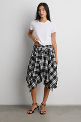 DRAPED PLAID MIDI SKIRT WITH TIE DETAIL