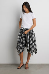 DRAPED PLAID MIDI SKIRT WITH TIE DETAIL