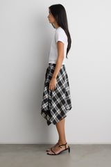 DRAPED PLAID MIDI SKIRT WITH TIE DETAIL
