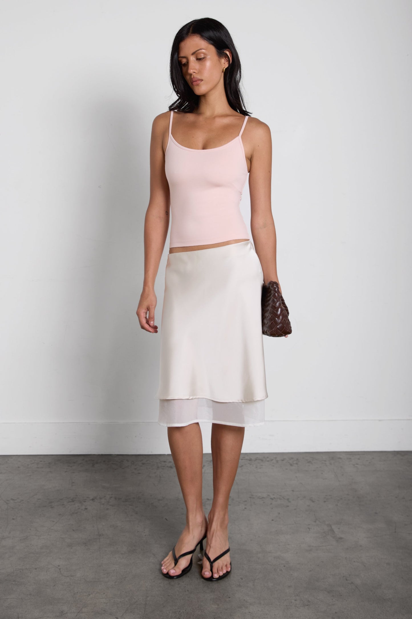 LAYERED SHEER HEM SLIP SKIRT