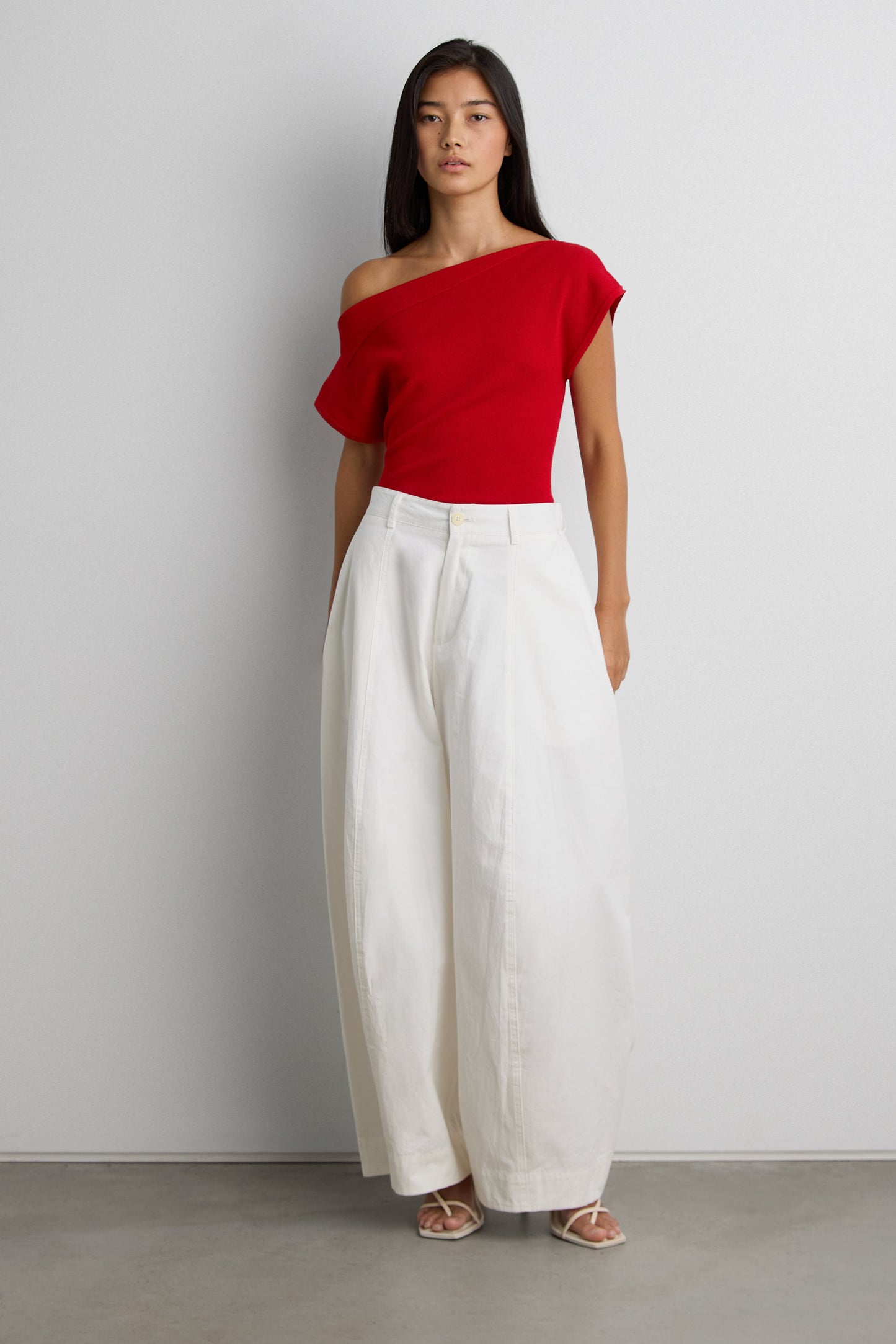 ASYMMETRICAL OFF THE SHOULDER CAP SLEEVE SWEATER