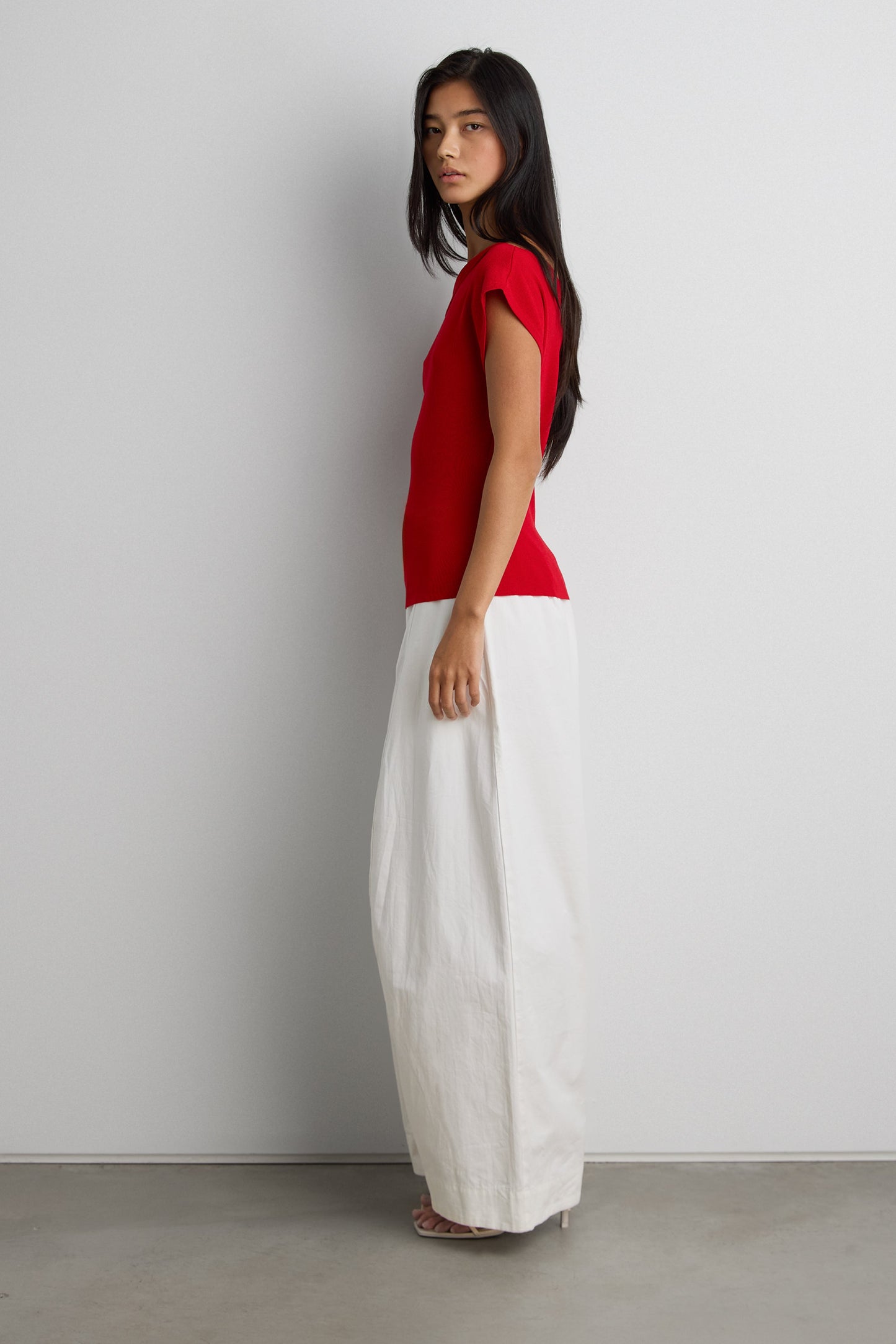 ASYMMETRICAL OFF THE SHOULDER CAP SLEEVE SWEATER