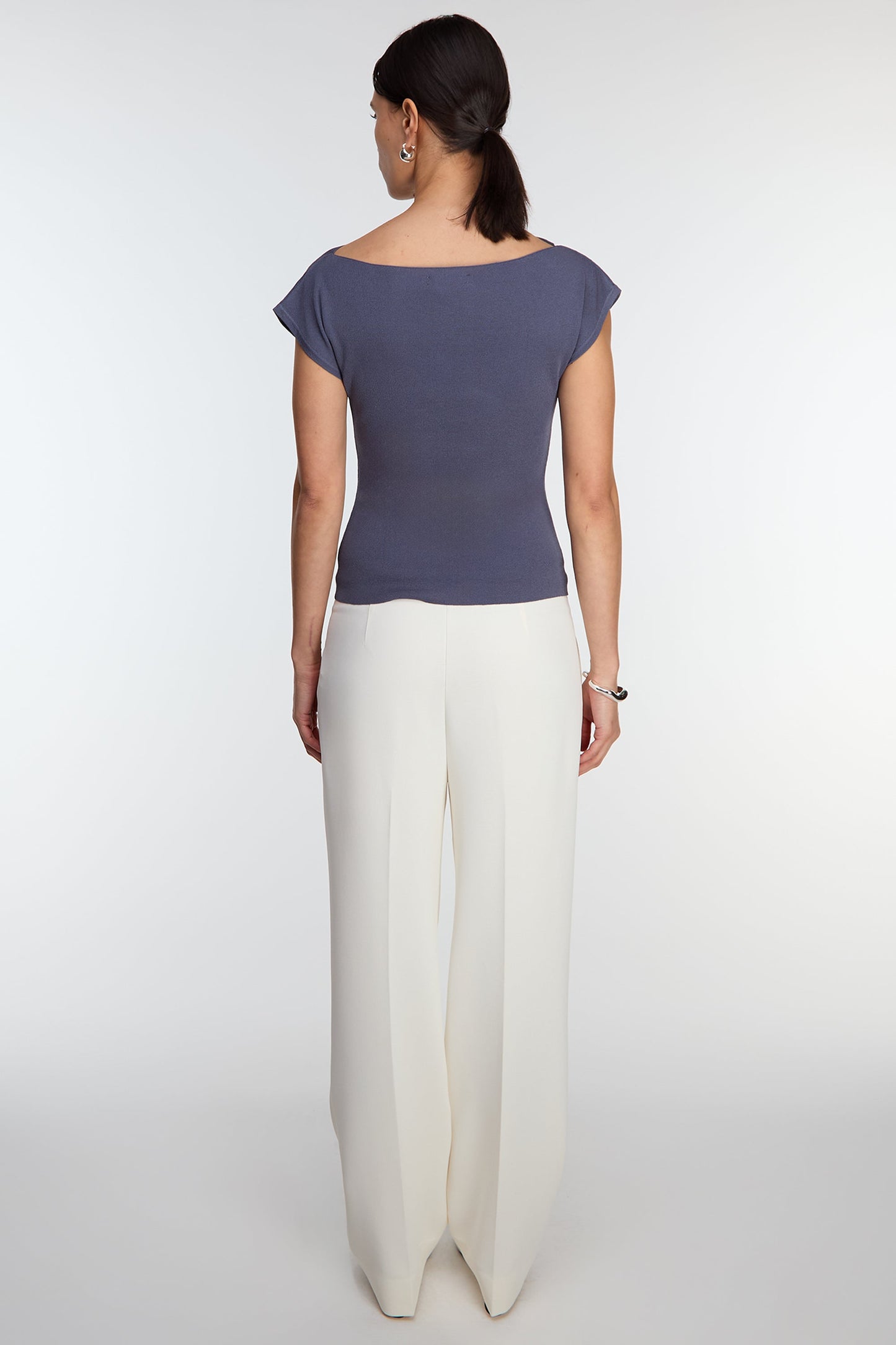 ASYMMETRICAL OFF THE SHOULDER CAP SLEEVE SWEATER