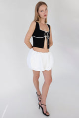 SQUARE NECK TIE FRONT KNIT TANK TOP