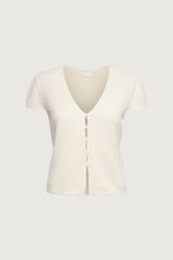 BUTTON FRONT CAP SLEEVE SWEATER