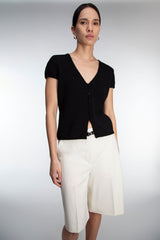 BUTTON FRONT CAP SLEEVE SWEATER