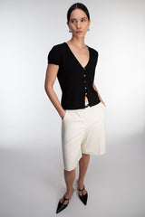 BUTTON FRONT CAP SLEEVE SWEATER